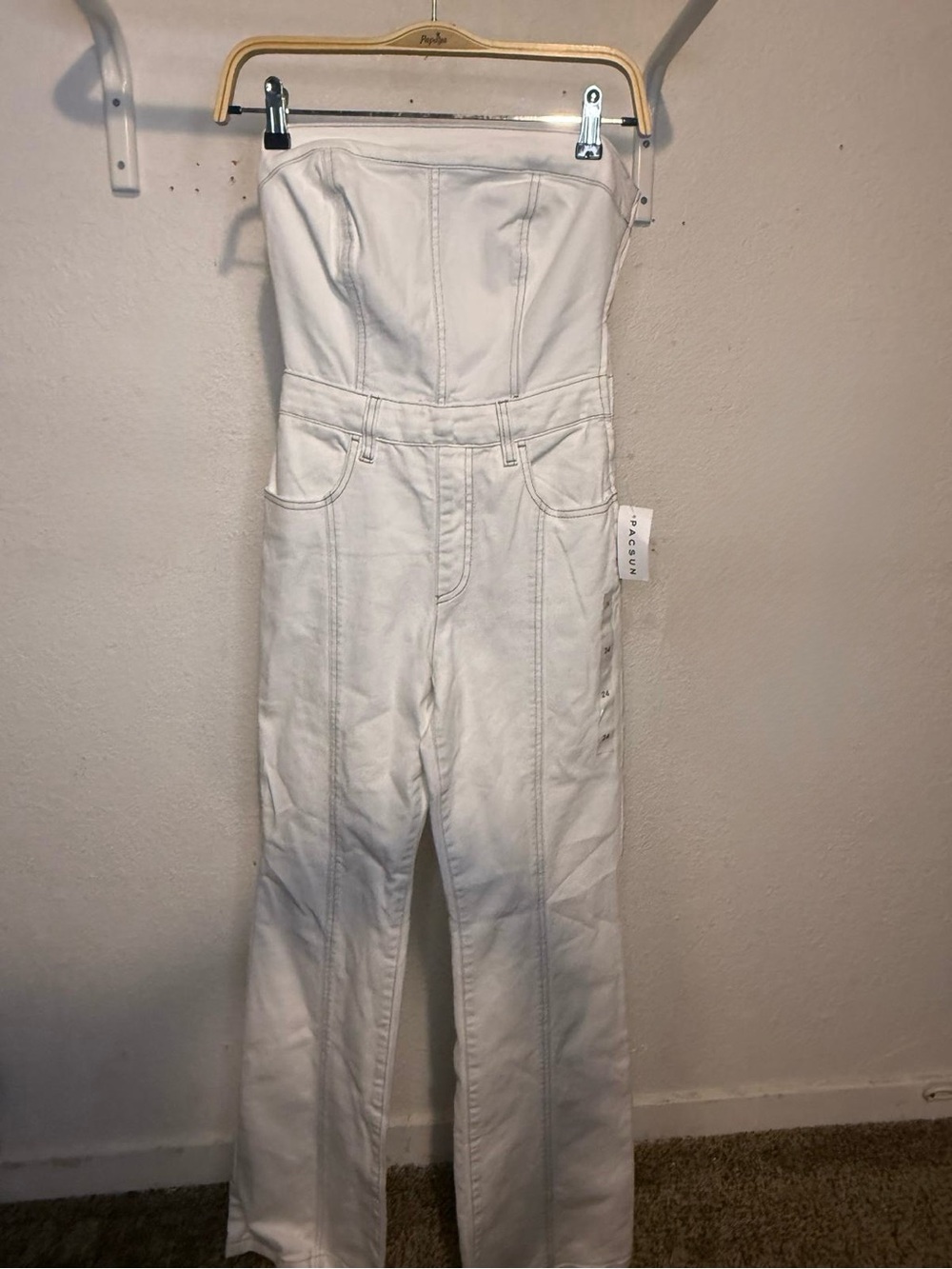 PacSun Catalina White Denim Strapless Jumpsuit